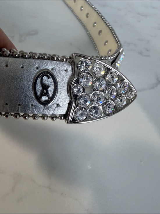 Vintage Christine Alexander Silver Crystal-Embellished Leather Belt size L 42” main image 5